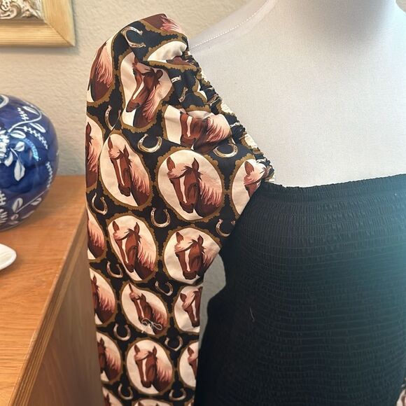 NWT Autumn Adeigbo Nevada Drop Waist Black Western Horse Print-M9 - Picture 5 of 8